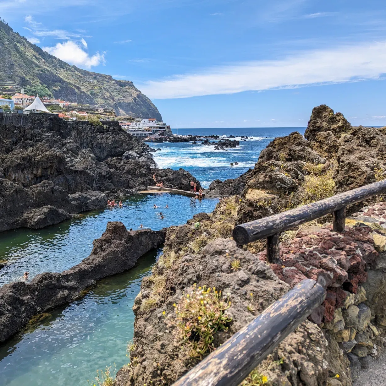 the Atlantic Ocean and stone cliffs in Porto Moniz, Madeira