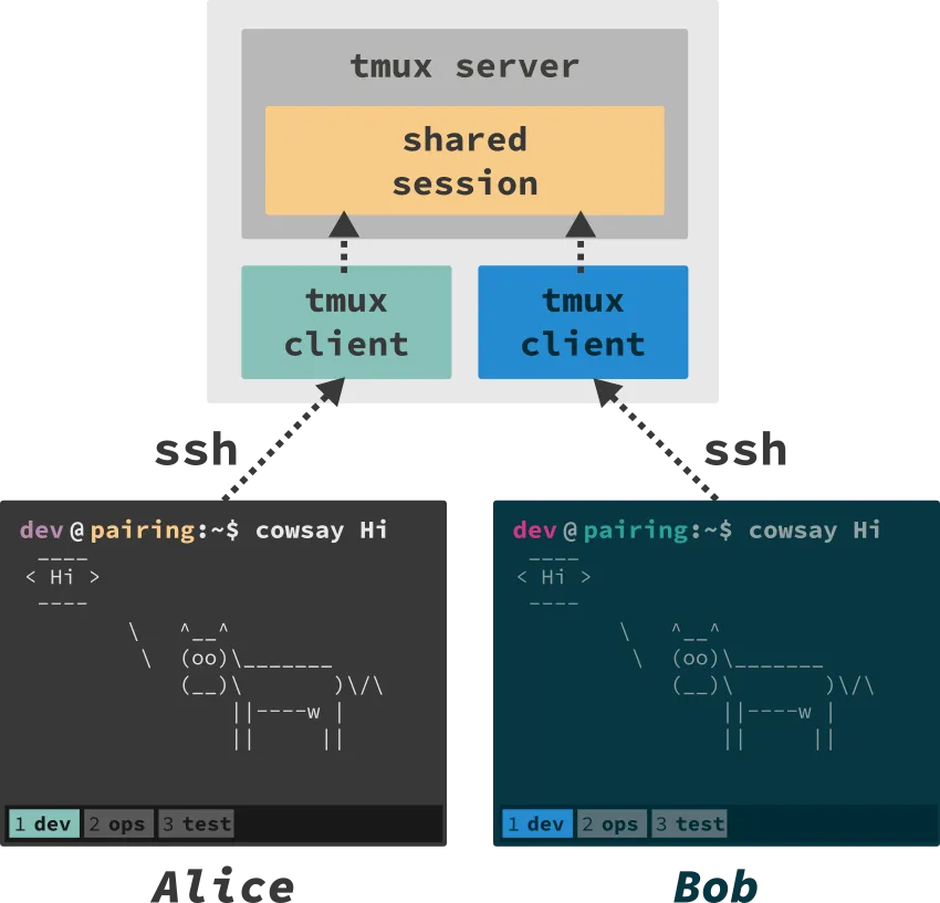 synchronized session sharing with tmux