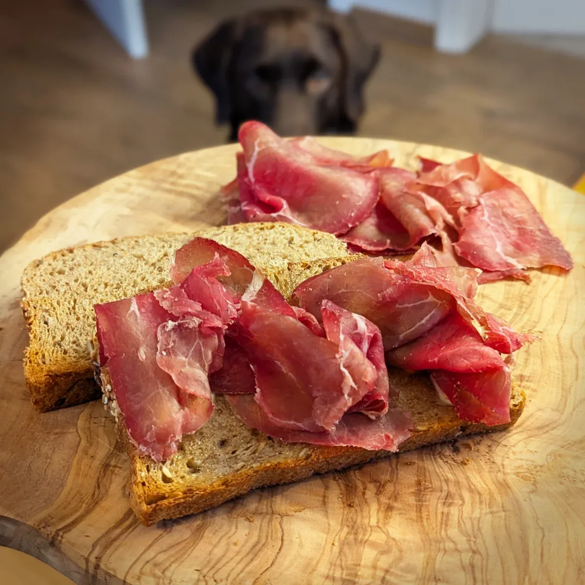 sliced ham on a bread