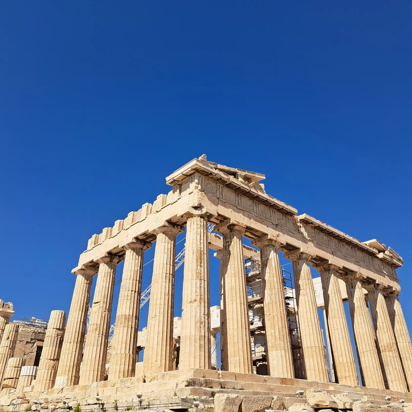 The Parthenon on top of the Acropolis.