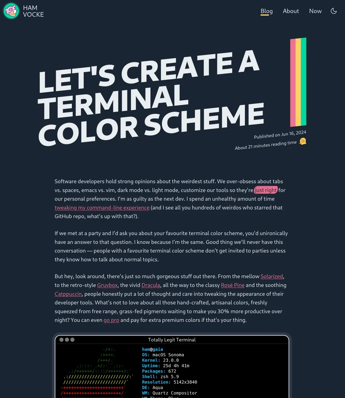 Blog post in dark mode